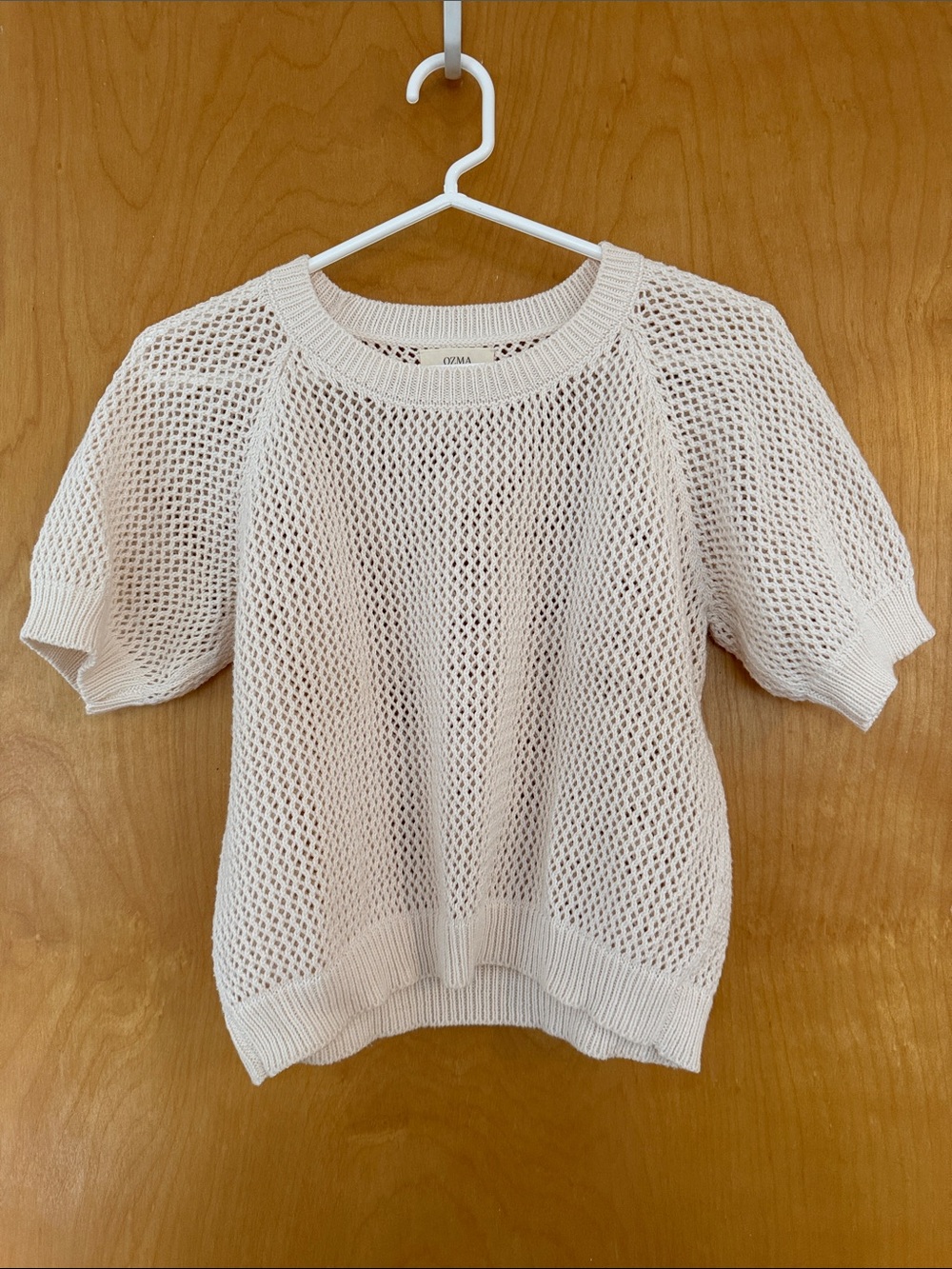 OZMA Open-Knit Short Sleeve Sweater Top - Cream
